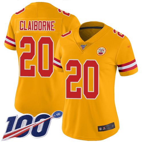 Women Kansas City Chiefs 20 Claiborne Morris Limited Gold Inverted Legend 100th Season Football Nike NFL Jersey